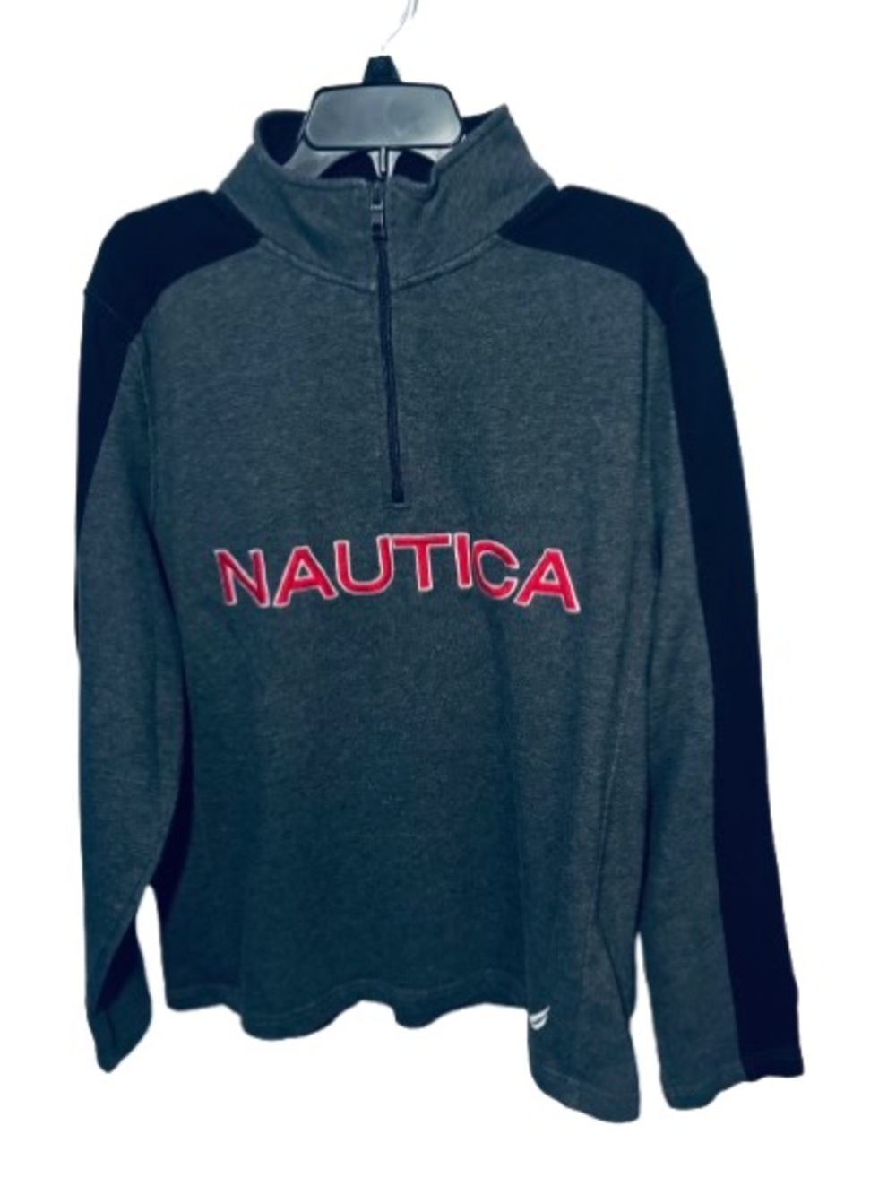 Nautica Dark Gray and Black Quarter-Zip Pullover with Red Logo